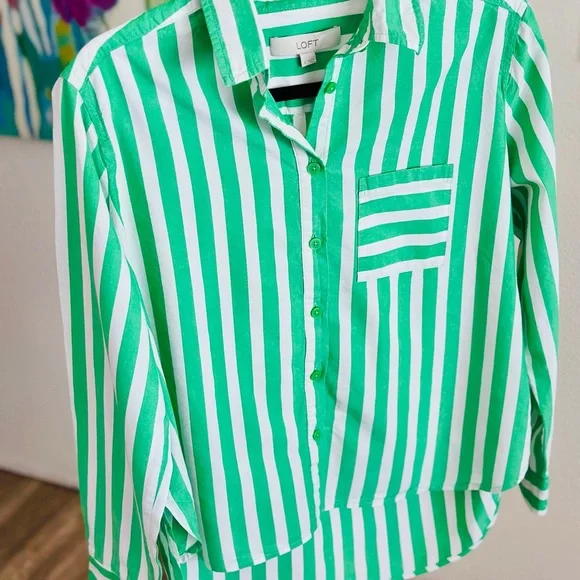 LOFT Petite Striped Relaxed Pocket Shirt - Picture 3 of 5